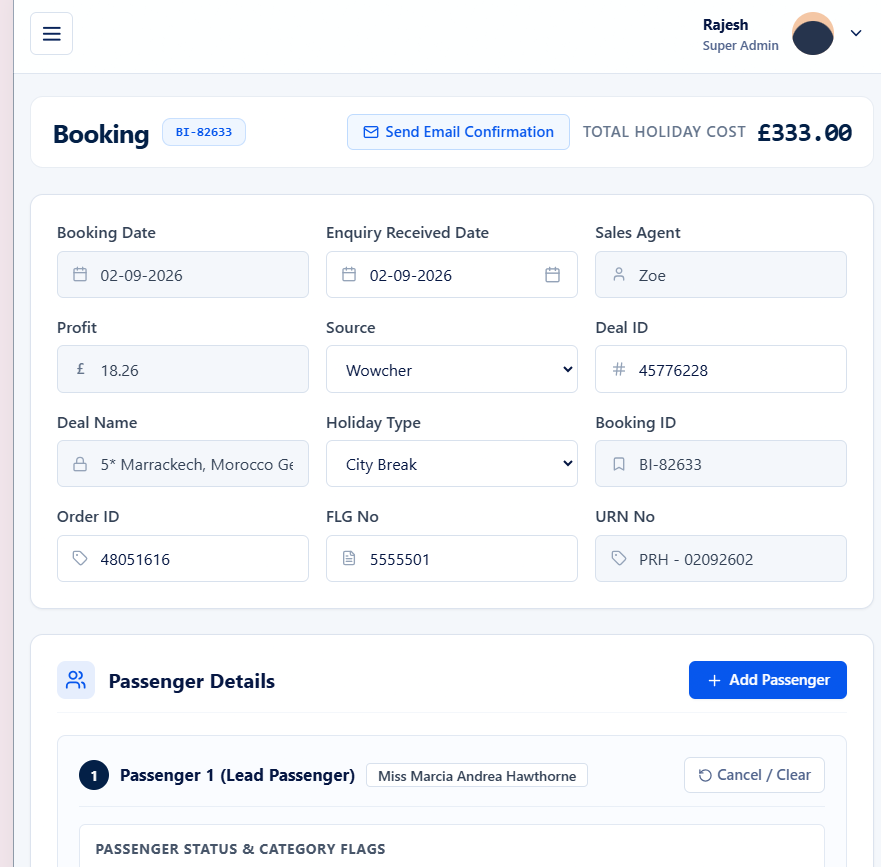 Popular Holidays enquiry management